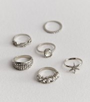 New Look 6 Pack Silver Diamante Mixed Stacking Rings
